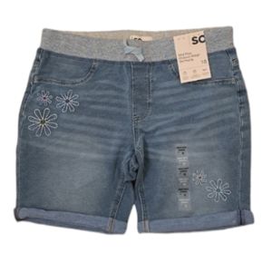 SO GIRLS PLUS SIZE BLUE MID-RISE RIBBED-WAIST BLUE JEAN SLIPON BERMUDA SHORTS 18